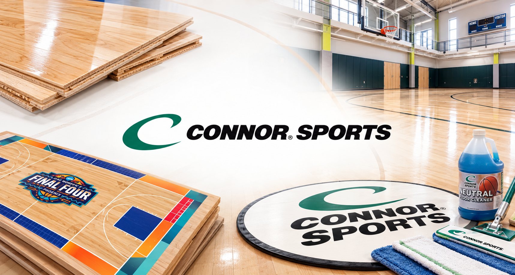 Connor Sports hardwood court flooring, a finished gym and branded care products